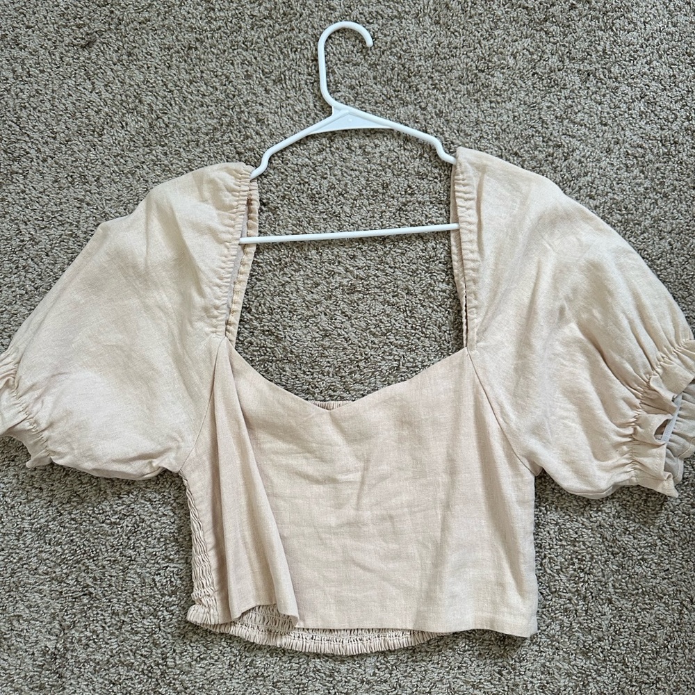 ALOHIWAI Elegant Cream Puff Sleeve Crop Top